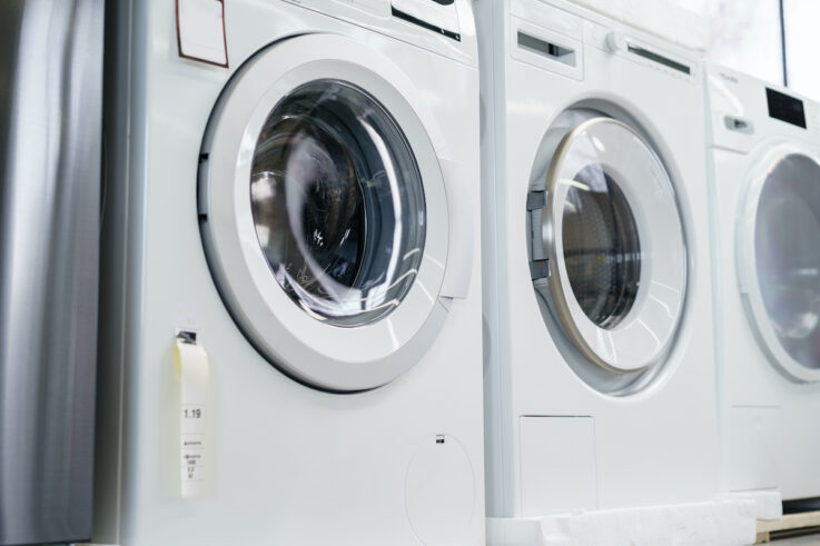 New washing machine in a home appliances store